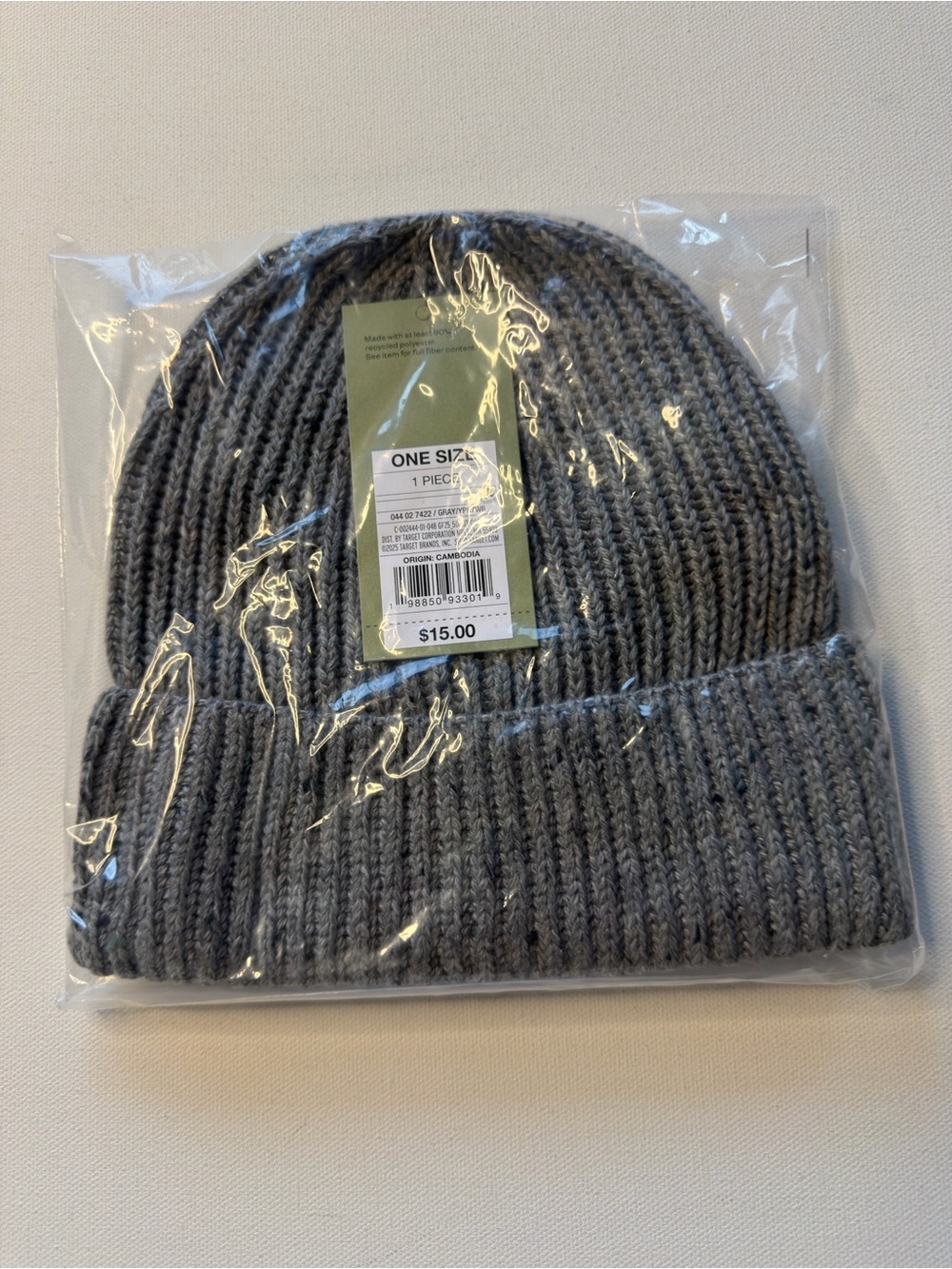 NWT Unisex Gray Ribbed Knit Beanie - One Size (V)